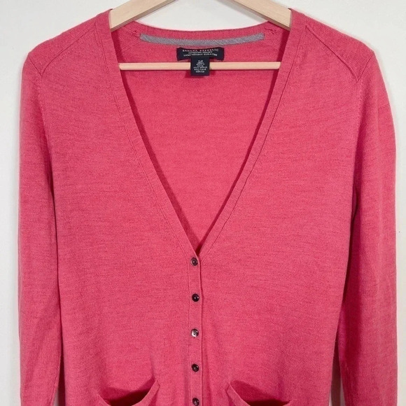 Banana Republic Extra Fine Merino Wool Pink Berry Cardigan - Picture 3 of 13